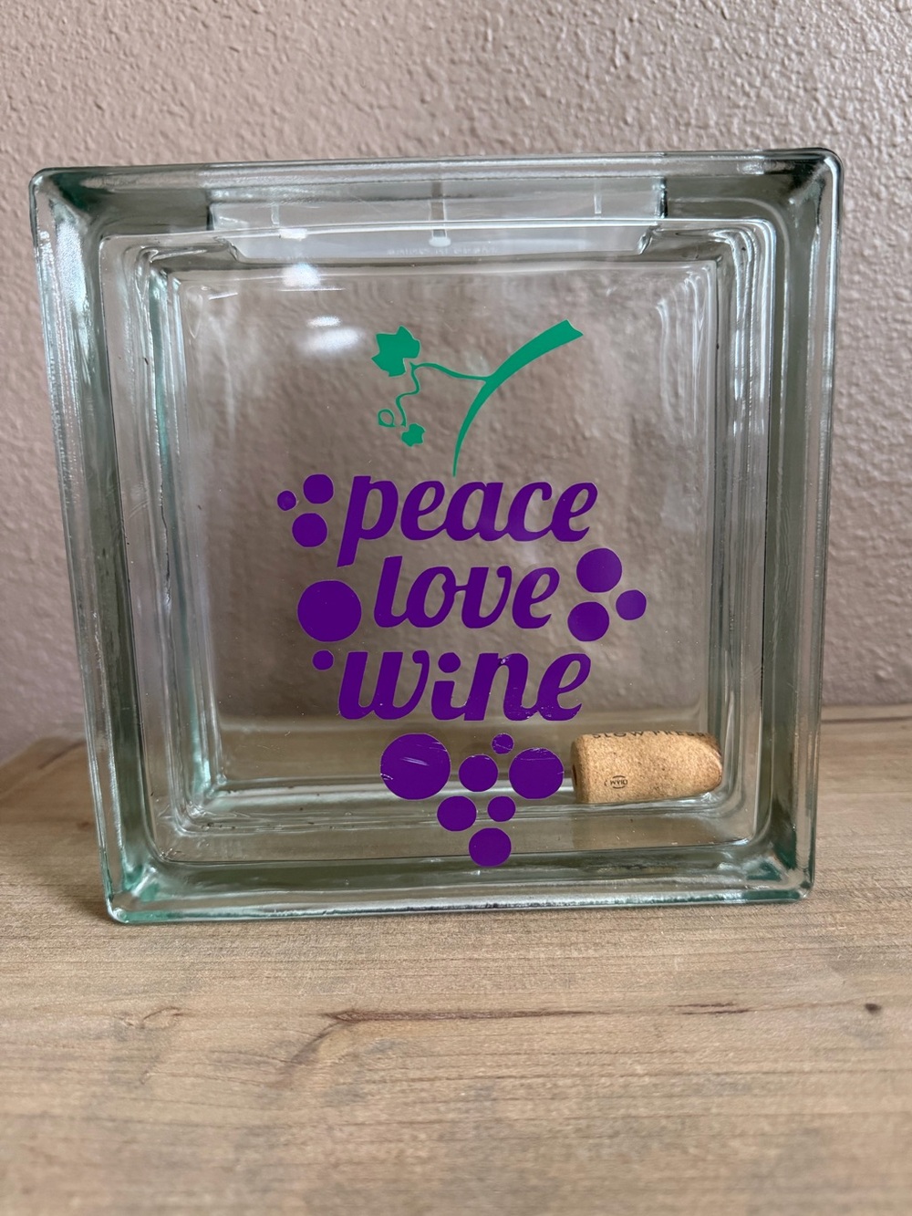 Peace Love Wine Glass Block Decor - Purple & Green